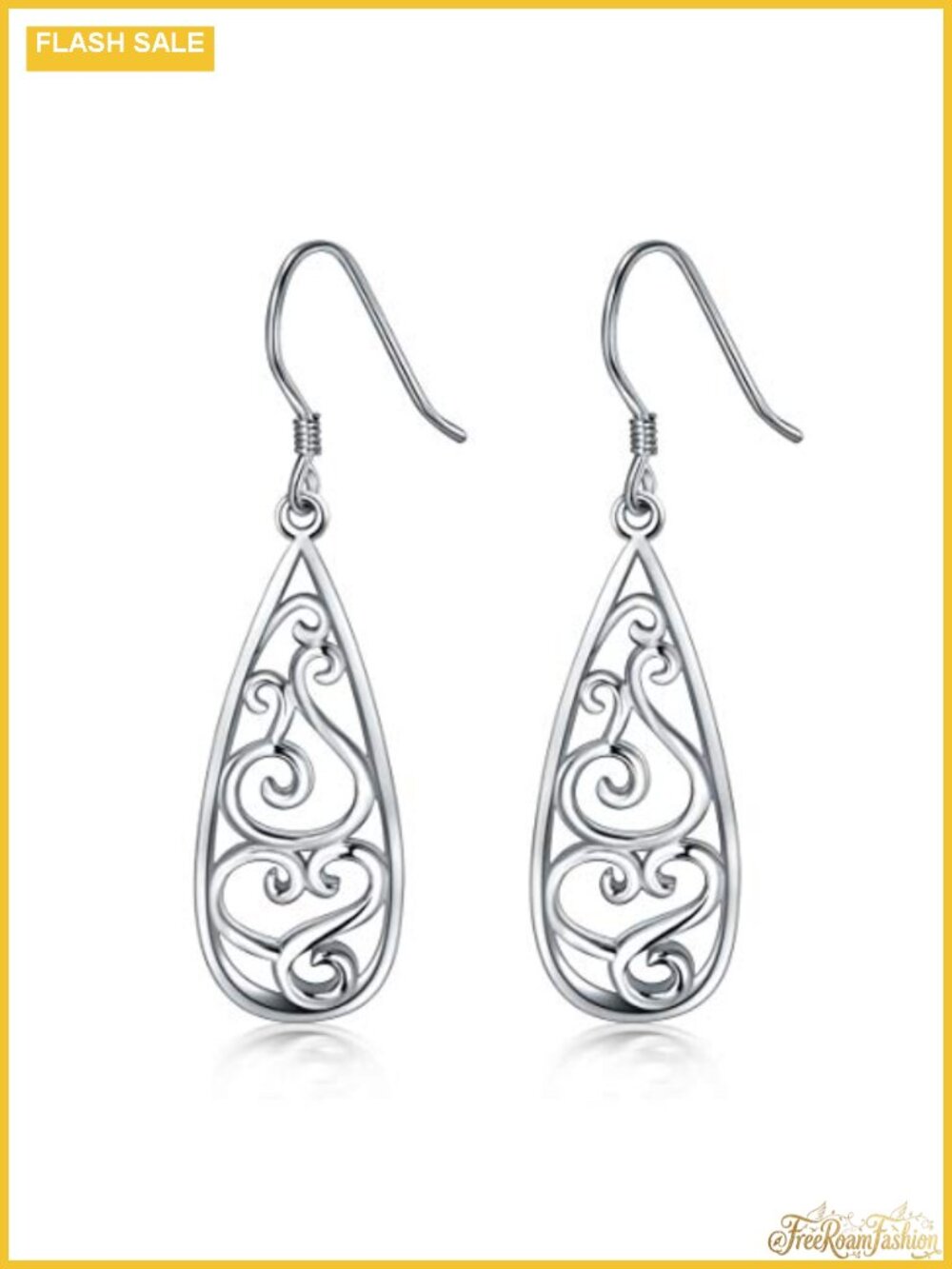 Filigree Teardrop Sterling Silver Earrings Platinum Plated